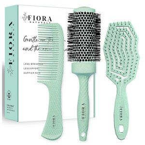Women Fiora Naturals Hair Detangler And Round Brush and Comb Set